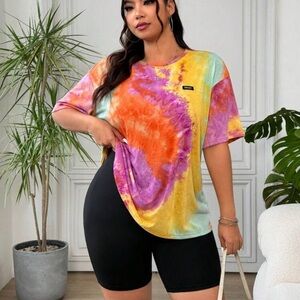SHEIN Multicolor Tie-Dye Short Sleeve Tee and Black Shorts Size 14 (1 XL)